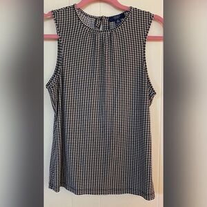 Chaps Sleeveless Blouse Womens Medium Black White Houndstooth Stretch Tank Top